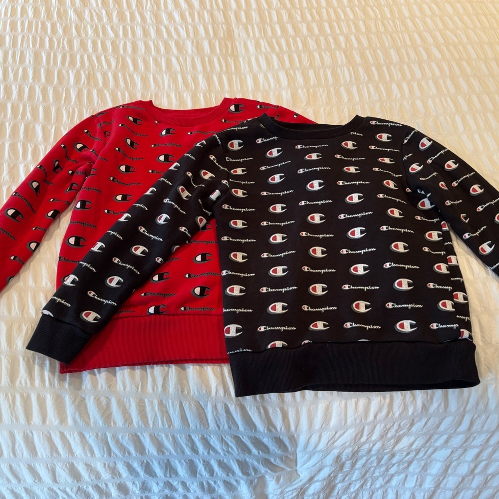 Champion Kids Logo Print Fleece Sweatshirt Set Red Black Size 6 Pair